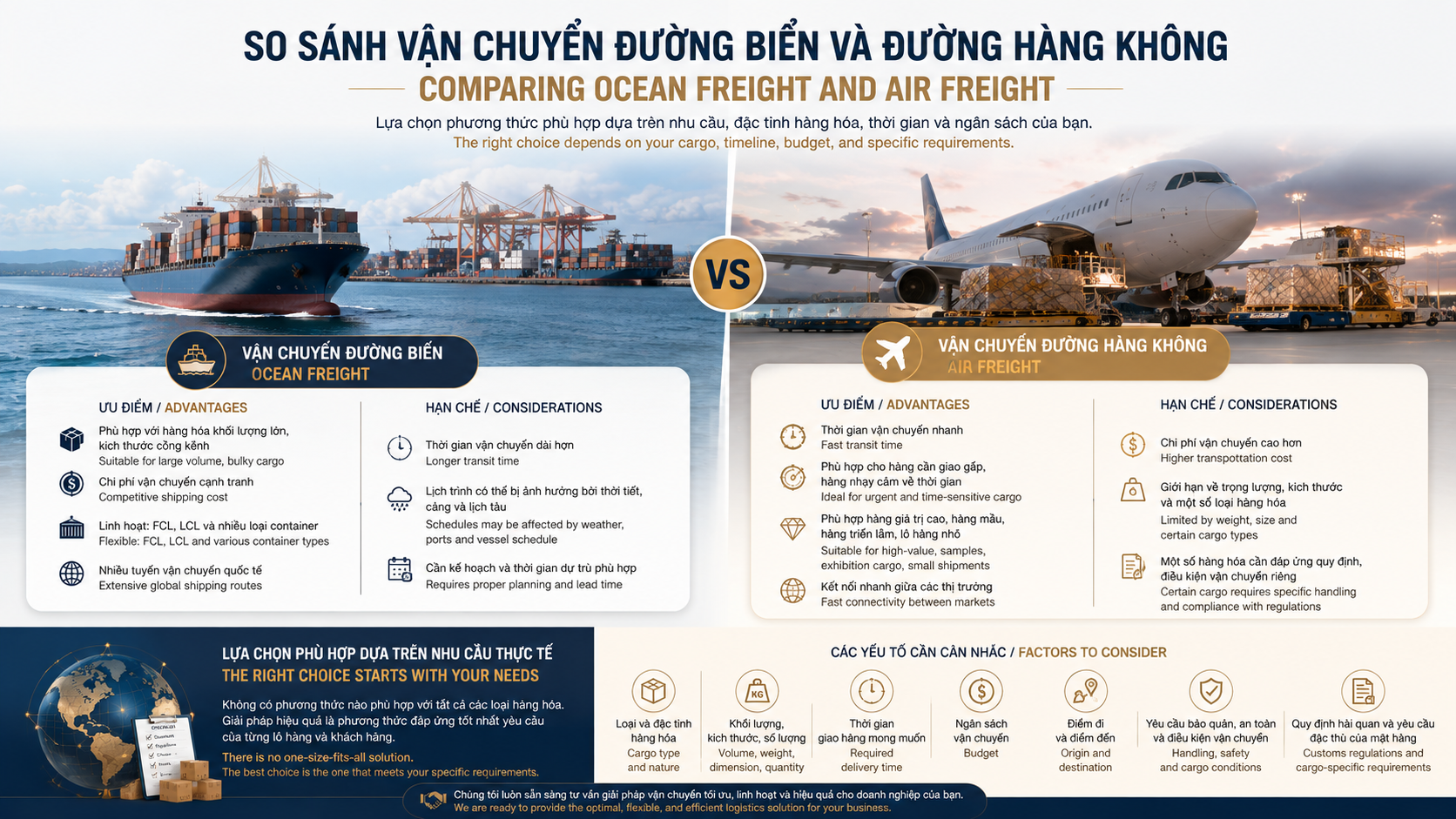 SO SÁNH VẬN CHUYỂN ĐƯỜNG BIỂN VÀ ĐƯỜNG HÀNG KHÔNG